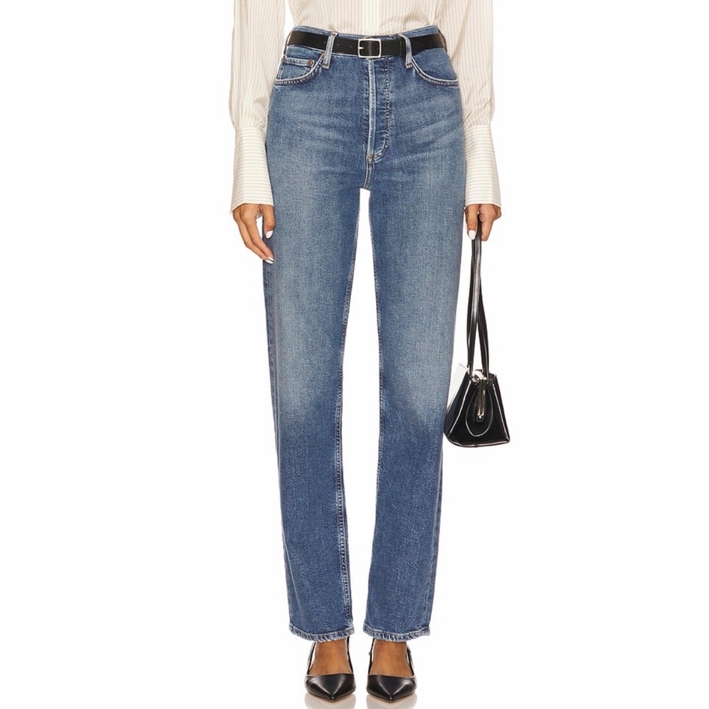 AGOLDE 90s Pinch Waist Long High Rise Straight Jeans in Overcast